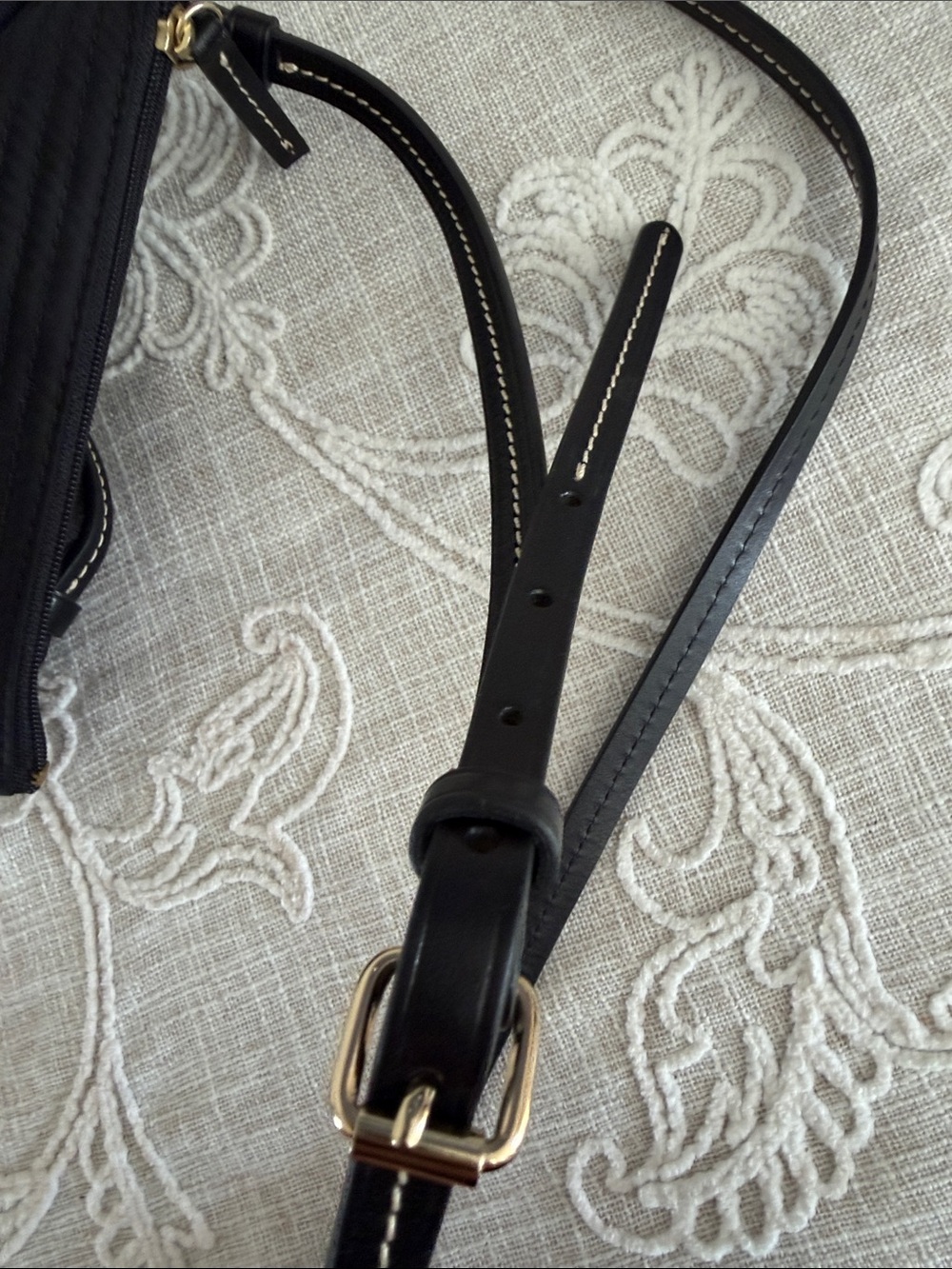 Dooney & Bourke Black Nylon Crossbody/Leather Strap with Double Zip Front Pocket - Picture 15 of 15
